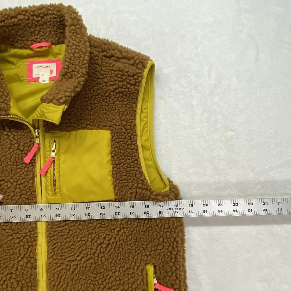 CREWCUTS J CREW Vest Girls 16 Sherpa Cozy  Fleece Brown Yellow Green‎